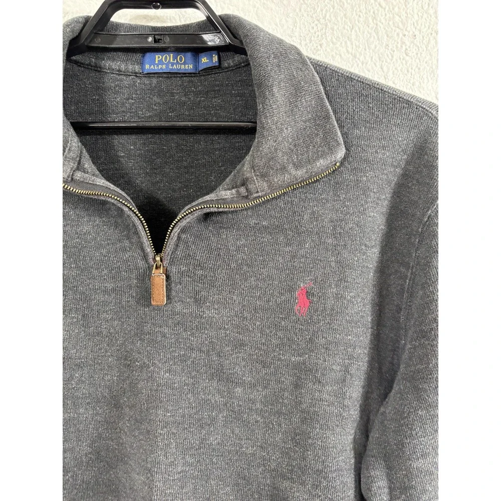 Polo Ralph Lauren Sweater Mens XL Gray 1/4 Zip Mock Neck Cotton‎ Knit Pullover